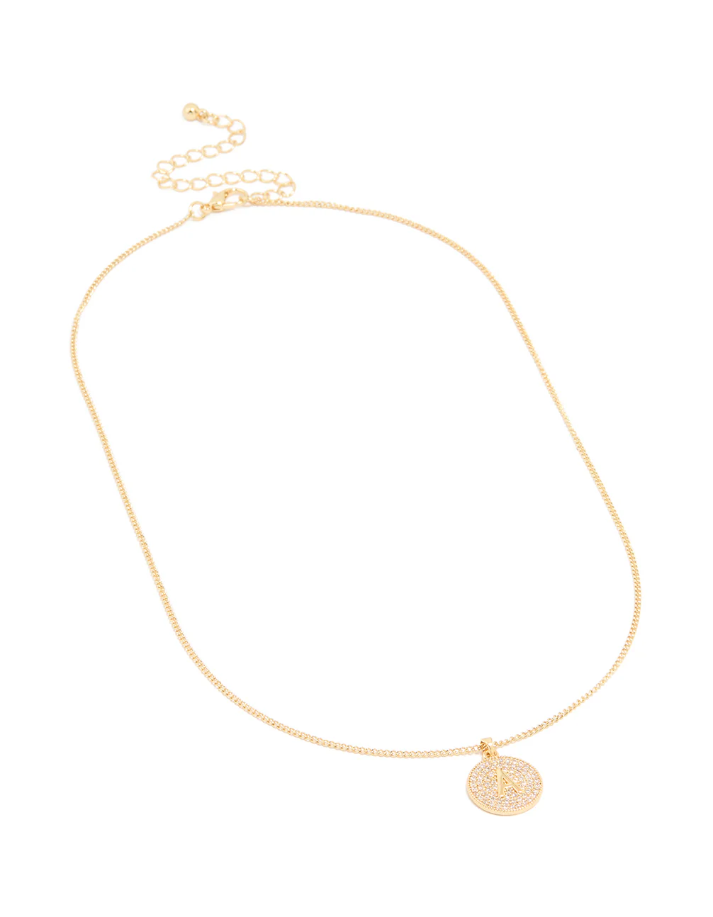 Gold Plated Cubic Zirconia Circle Letter A Pendant Necklace - Image 2