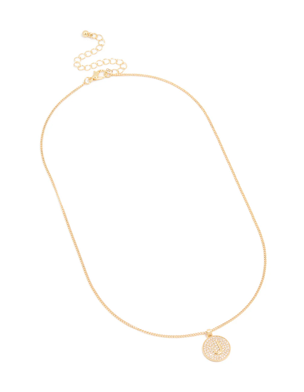Gold Plated Cubic Zirconia Circle Letter J Pendant Necklace - Image 2