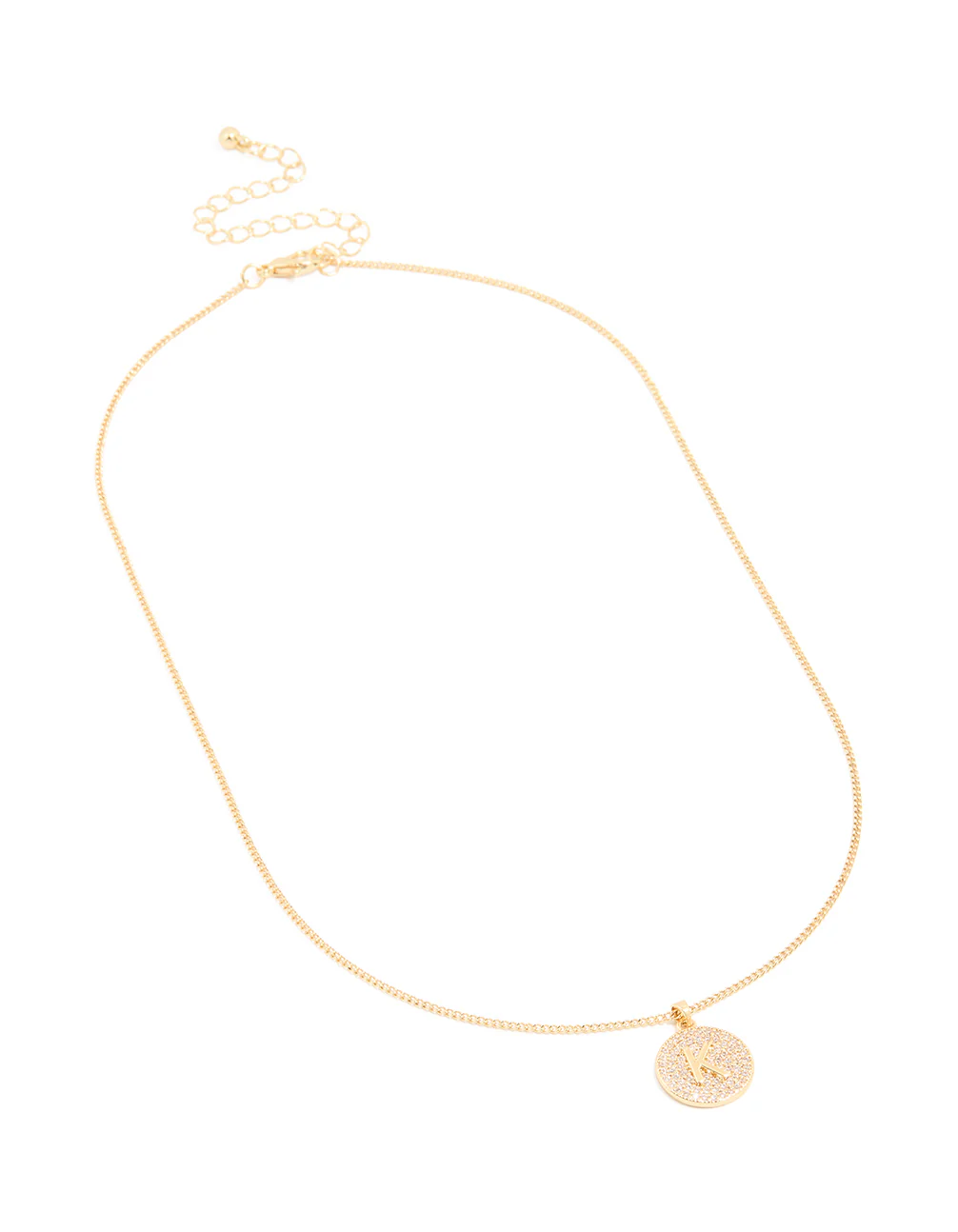 Gold Plated Cubic Zirconia Circle Letter K Pendant Necklace - Image 2