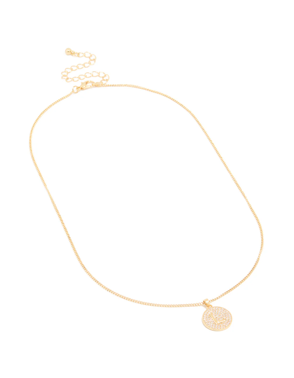 Gold Plated Cubic Zirconia Circle Letter L Pendant Necklace - Image 2