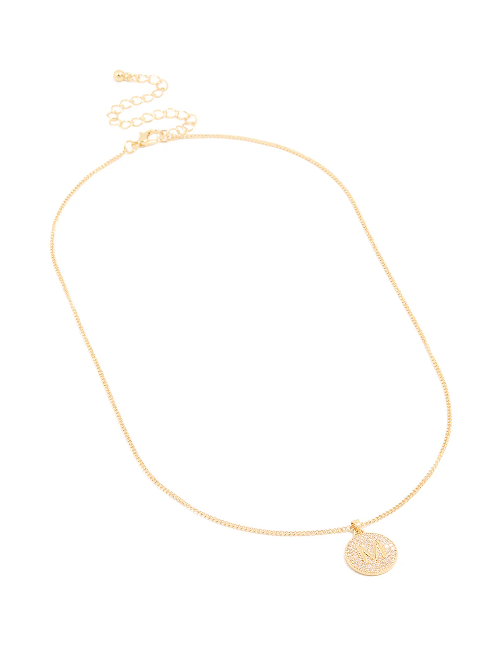 Gold Plated Cubic Zirconia Circle Letter M Pendant Necklace - Image 2
