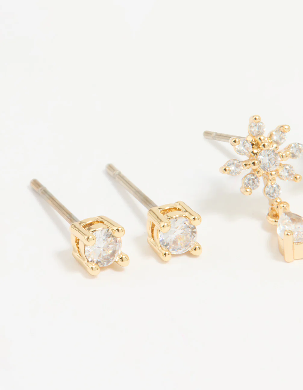 Gold Plated Cubic Zirconia Classic & Flower Teardrop Earrings 2-Pack - Image 2