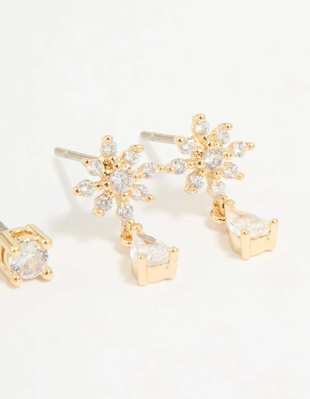 Gold Plated Cubic Zirconia Classic & Flower Teardrop Earrings 2-Pack - Image 3