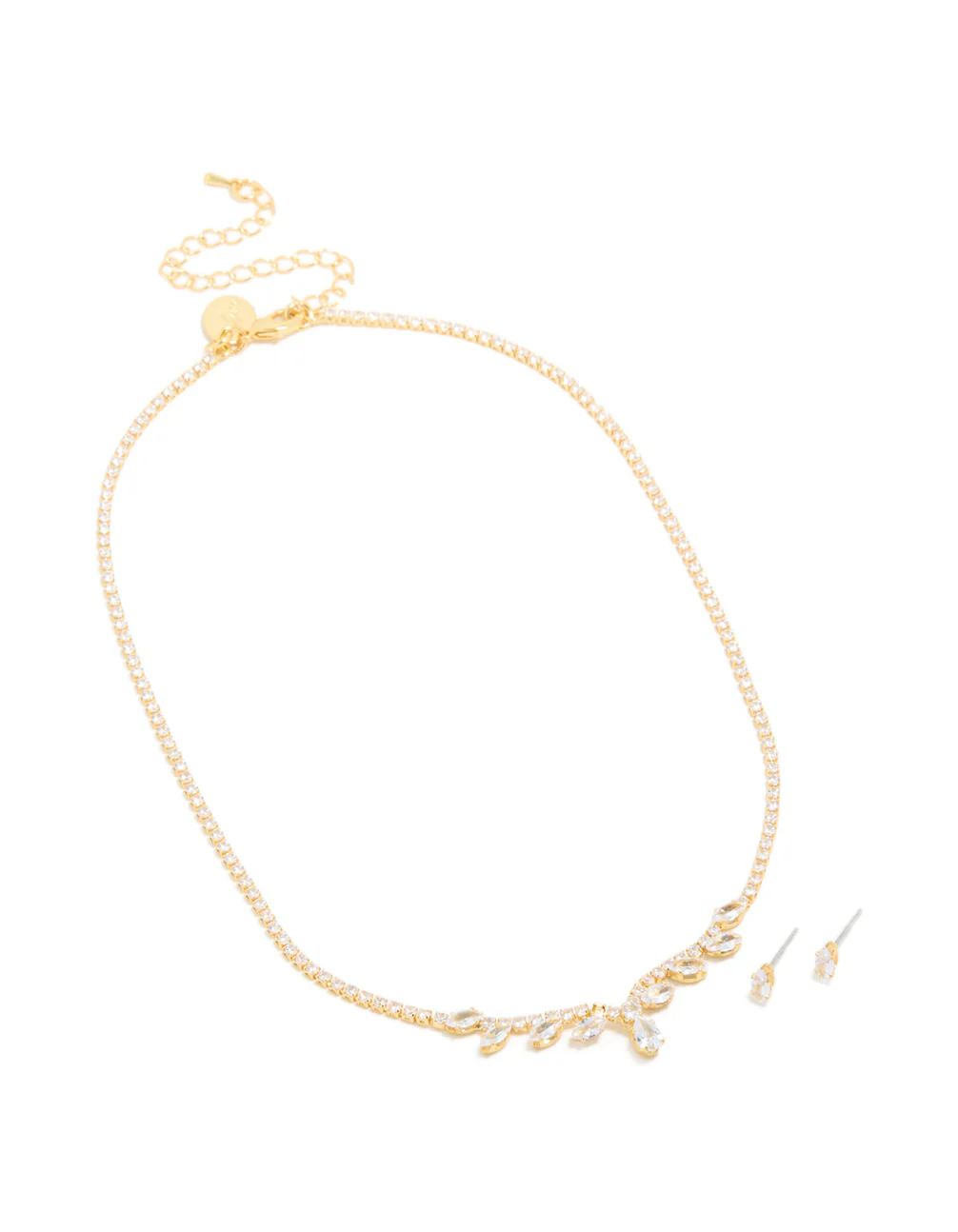 Gold Plated Cubic Zirconia Cluster Necklace & Earrings Set - Image 2