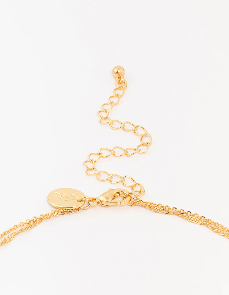 Gold Plated Brass Cubic Zirconia Cross Coin Layered Necklace - Image 3
