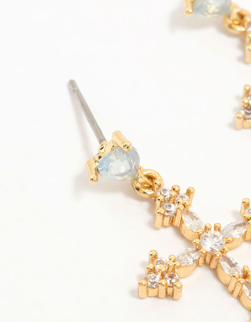 Gold Plated Cubic Zirconia Cross Drop Earrings - Image 4