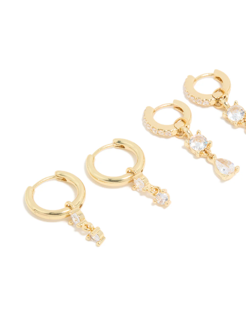 Gold Plated Cubic Zirconia & Cross Drop Huggie Earrings 4-Pack - Image 2