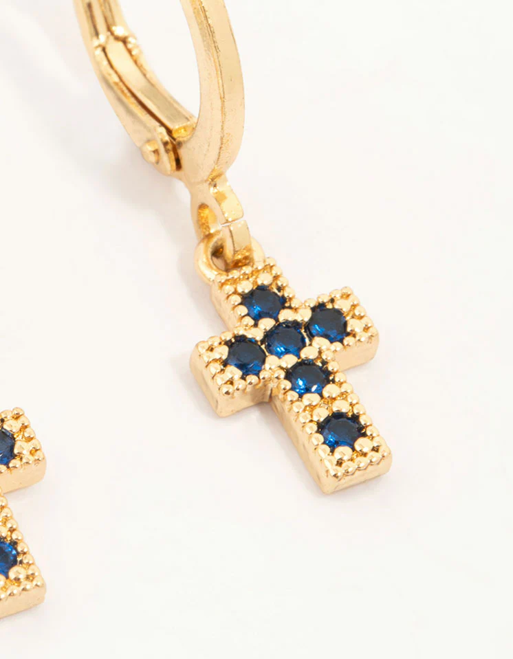 Gold Plated Cubic Zirconia & Cross Earrings 3-Pack - Image 3