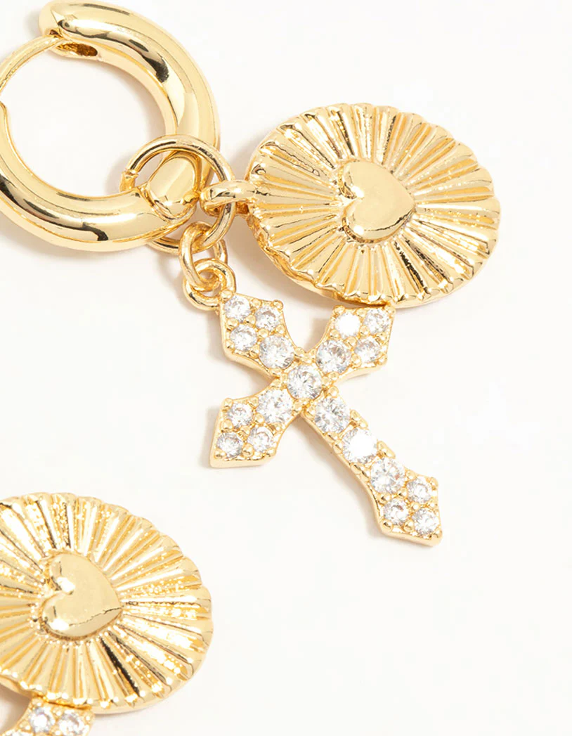 Gold Plated Cubic Zirconia Cross Huggie Earrings - Image 5