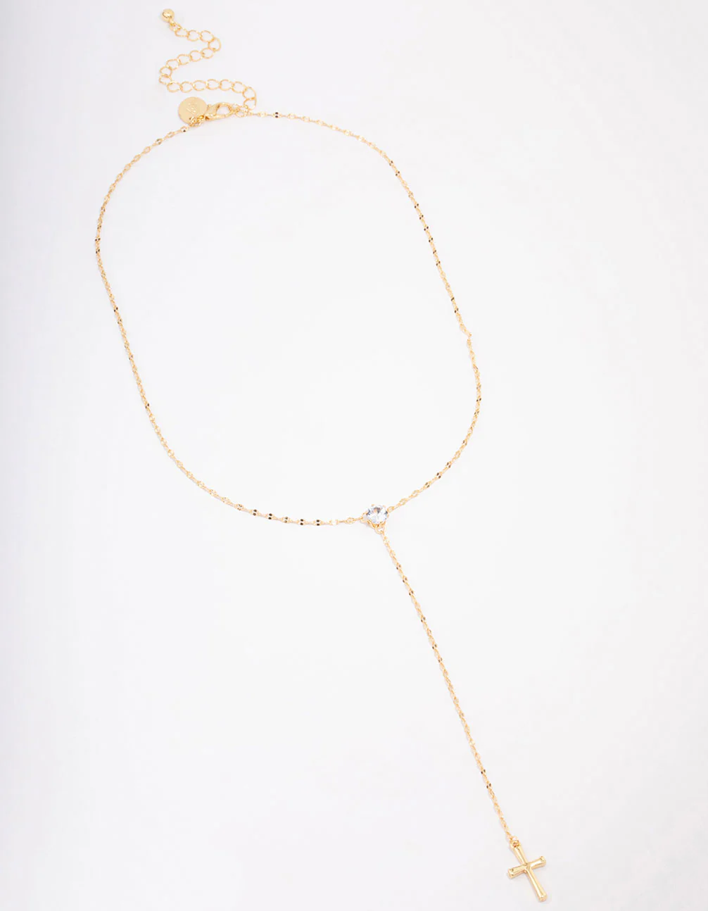 Gold Plated Cubic Zirconia Cross Lariat Necklace - Image 2