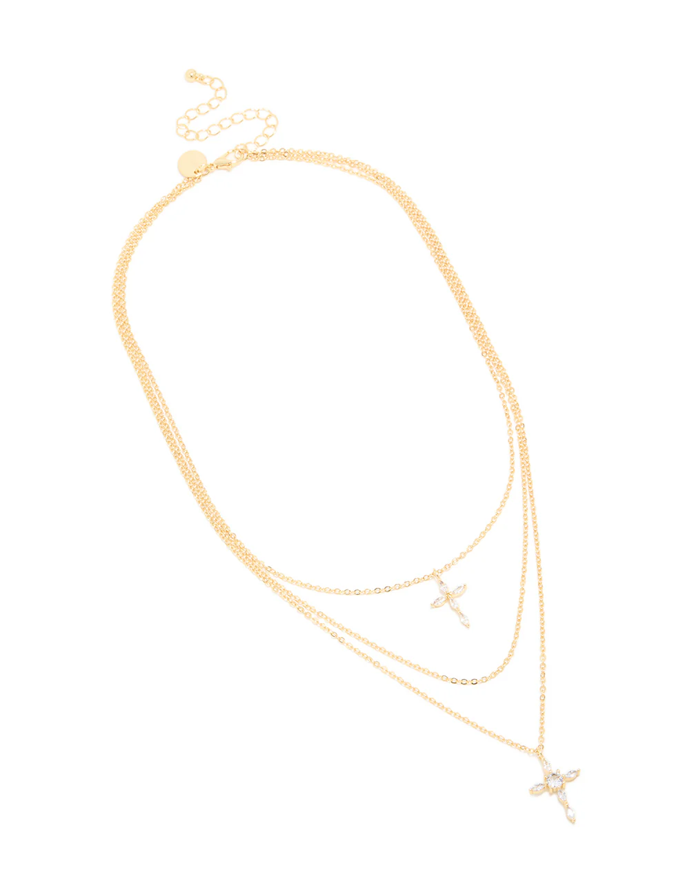Gold Plated Cubic Zirconia Cross Layered Necklace - Image 2