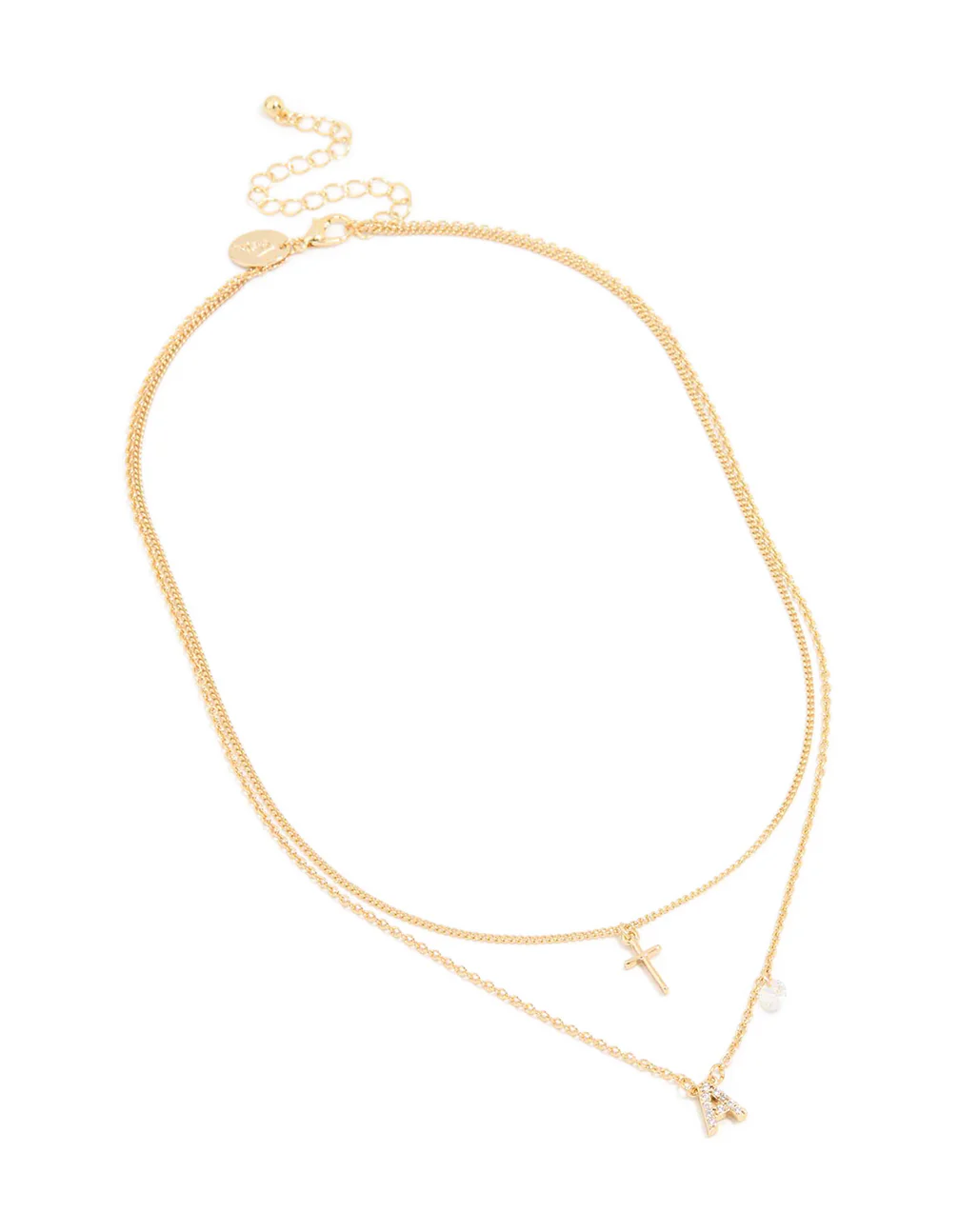 Gold Plated Cubic Zirconia Cross Letter A Layered Necklace - Image 2