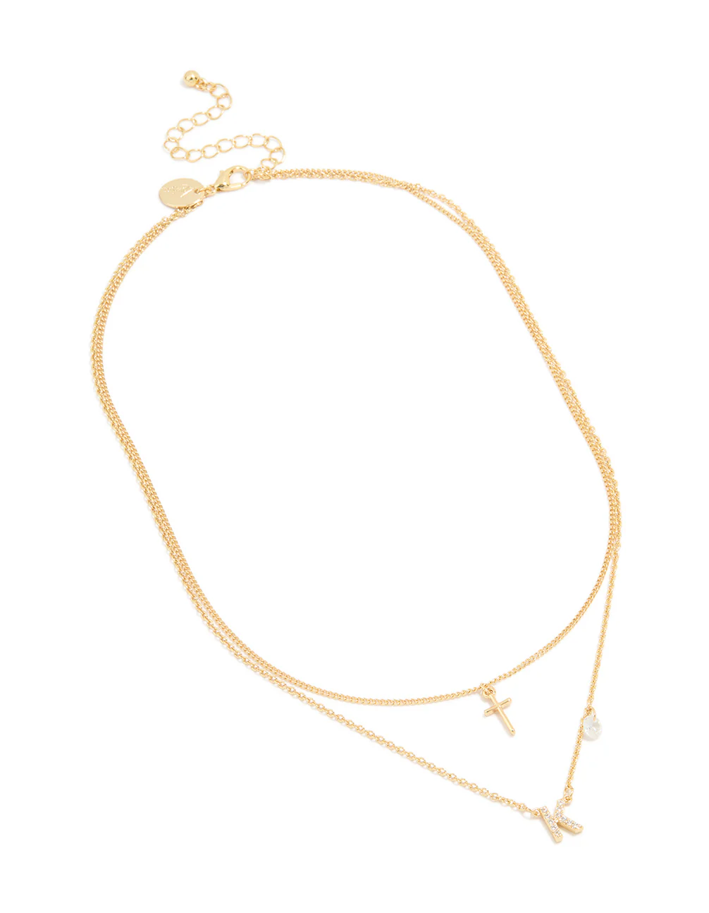 Gold Plated Cubic Zirconia Cross Letter K Layered Necklace - Image 2