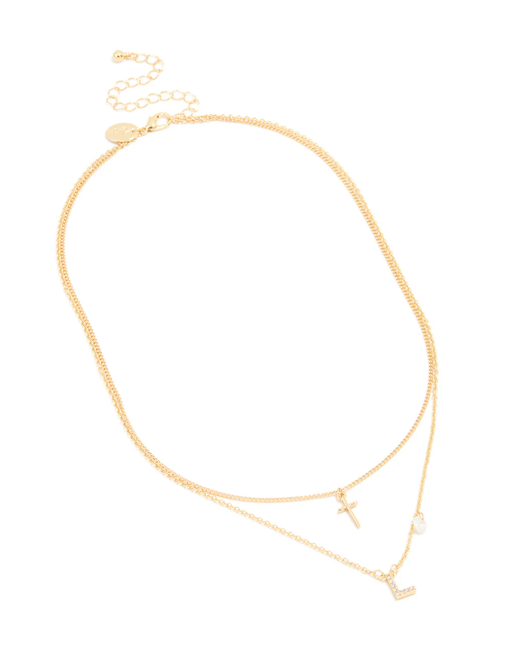 Gold Plated Cubic Zirconia Cross Letter L Layered Necklace - Image 2