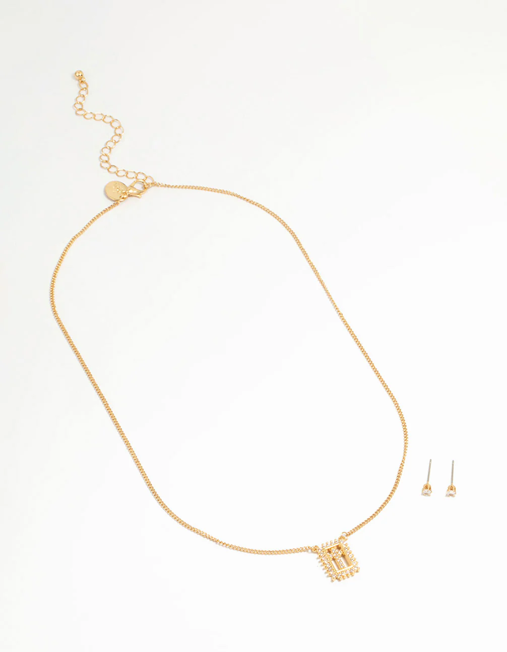 Gold Plated Cubic Zirconia Cross Necklace & Stud Earrings Set - Image 2