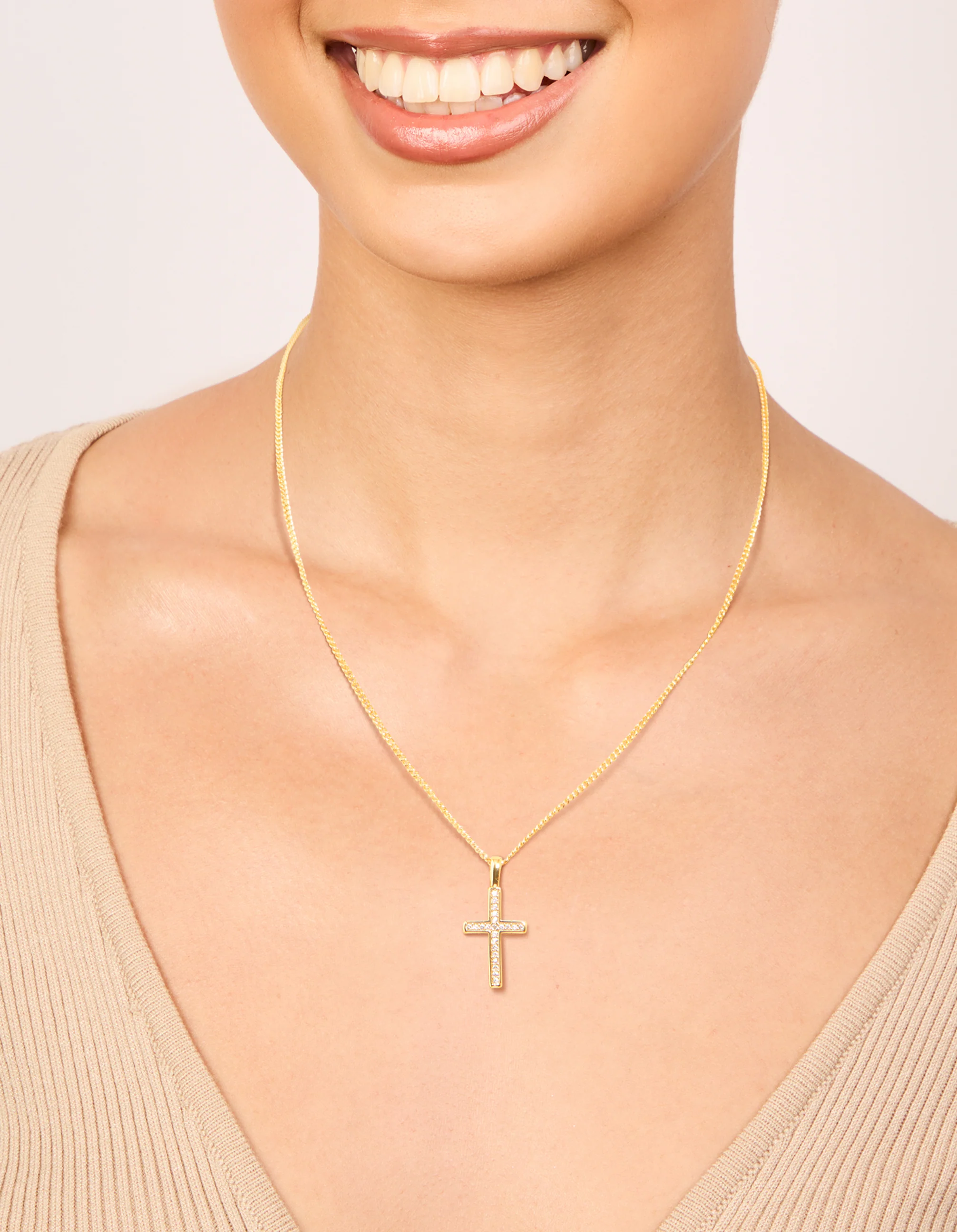 Gold Plated Cubic Zirconia Cross Pendant Necklace - Image 2