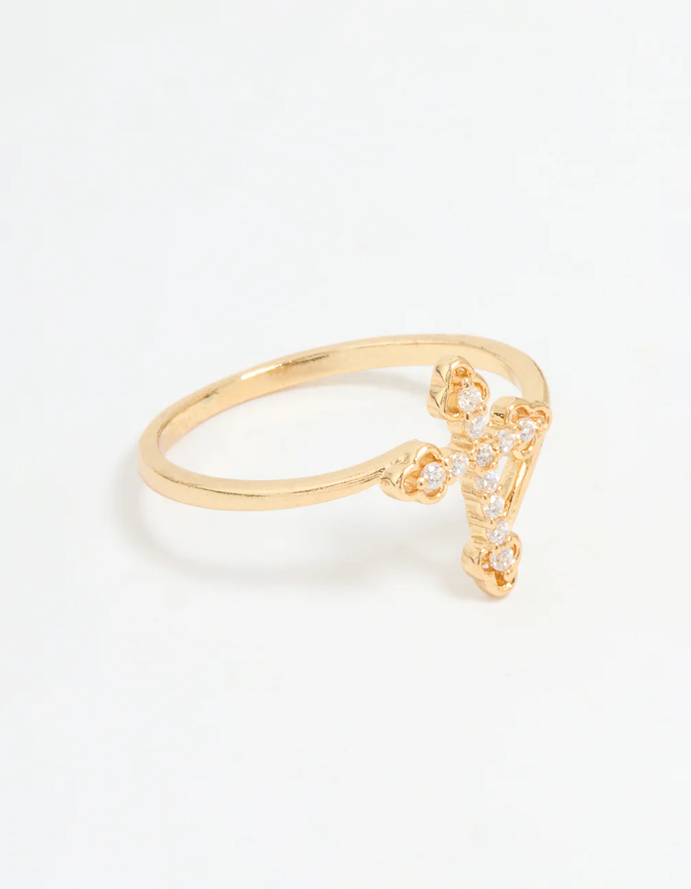 Gold Plated Cubic Zirconia Cross Ring