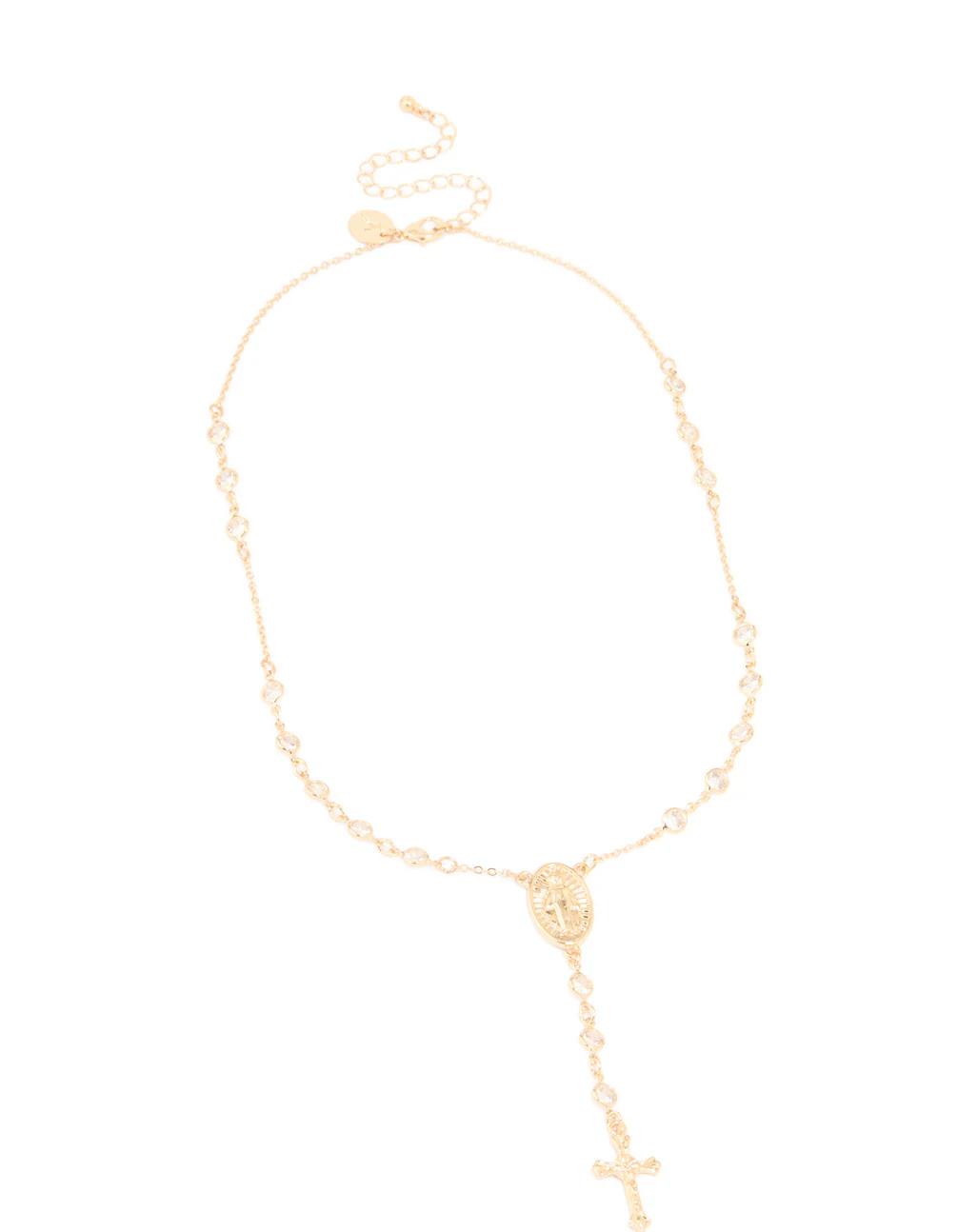 Gold Plated Cubic Zirconia Cross Rosary Y-Necklace - Image 4