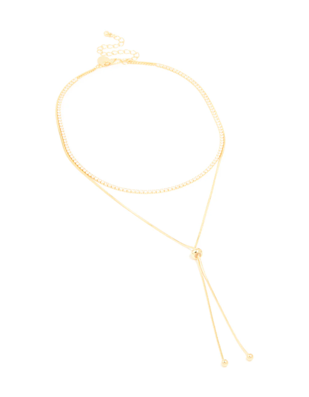 Gold Plated Cubic Zirconia Cup Chain & Snake Chain Y-Layered Necklace - Image 2