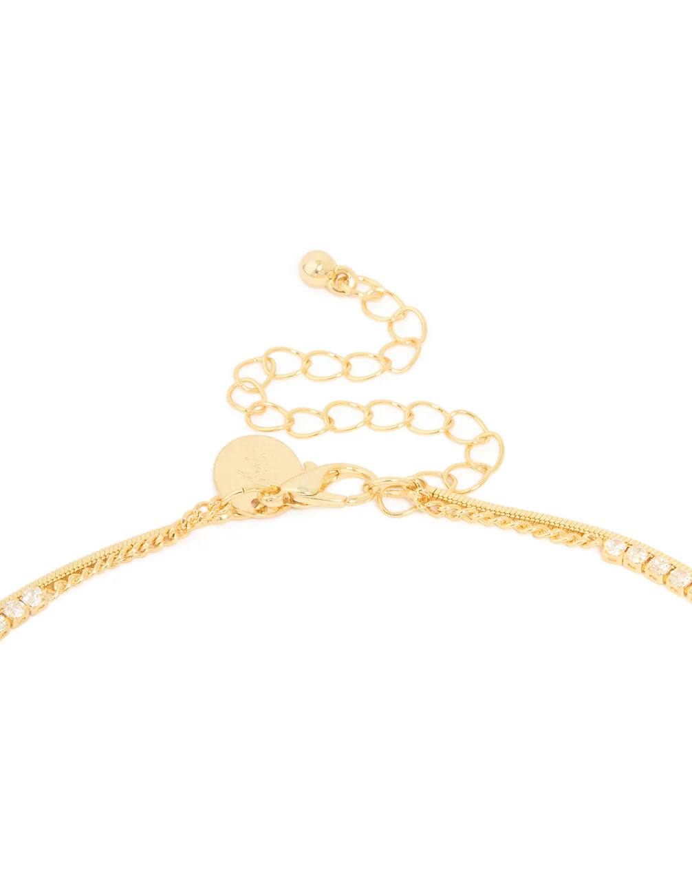 Gold Plated Cubic Zirconia Cup Chain & Snake Chain Y-Layered Necklace - Image 3