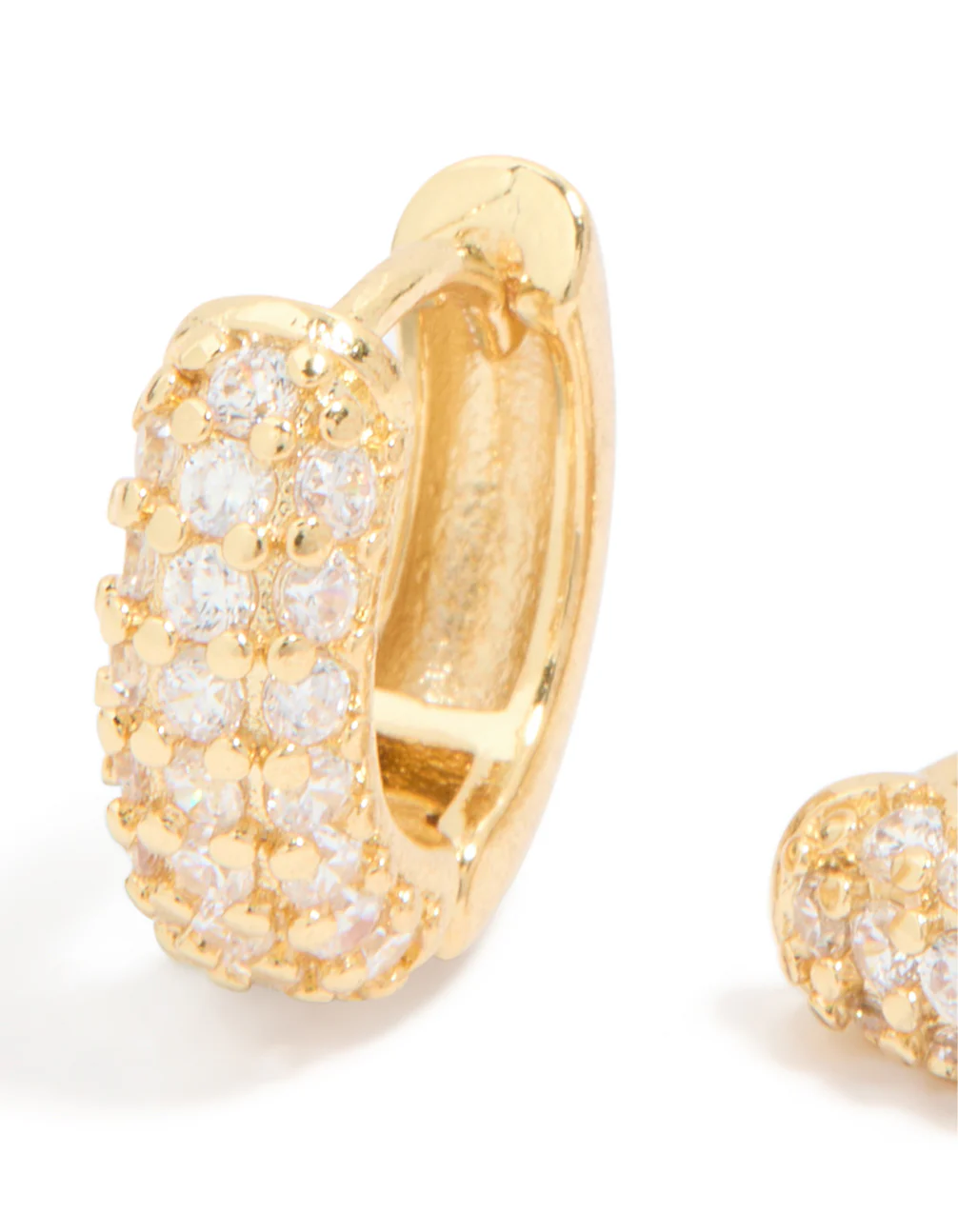 Gold Plated Cubic Zirconia Curved Small Huggie Earrings - Image 2