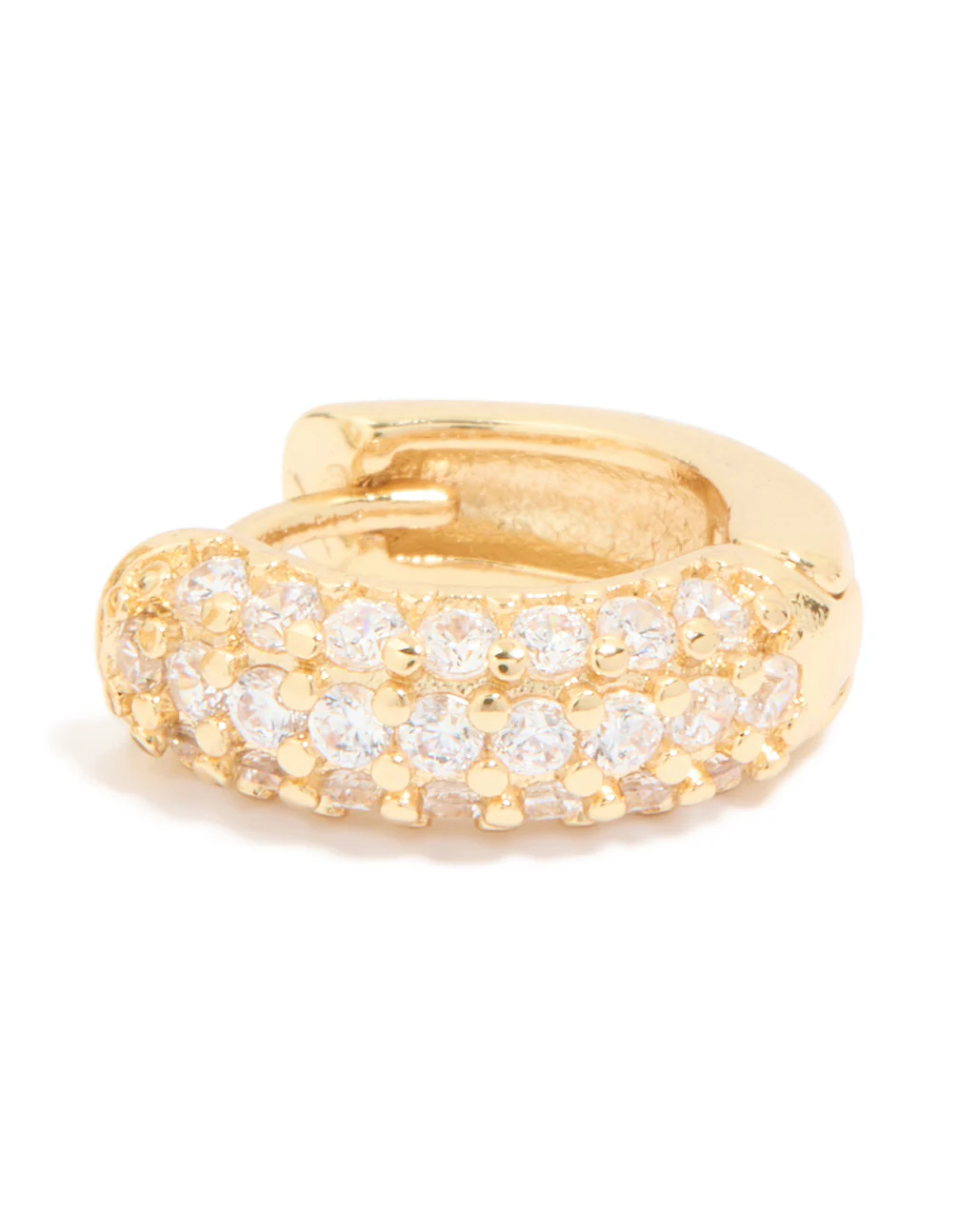 Gold Plated Cubic Zirconia Curved Small Huggie Earrings - Image 3