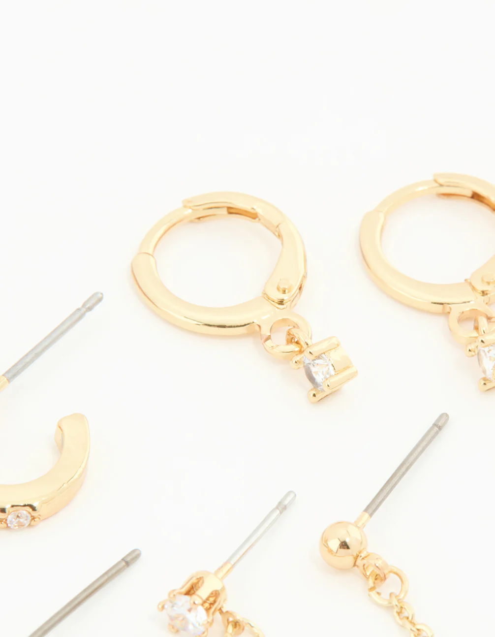 Gold Plated Cubic Zirconia Dainty Chain & Huggie Earrings 4-Pack - Image 3