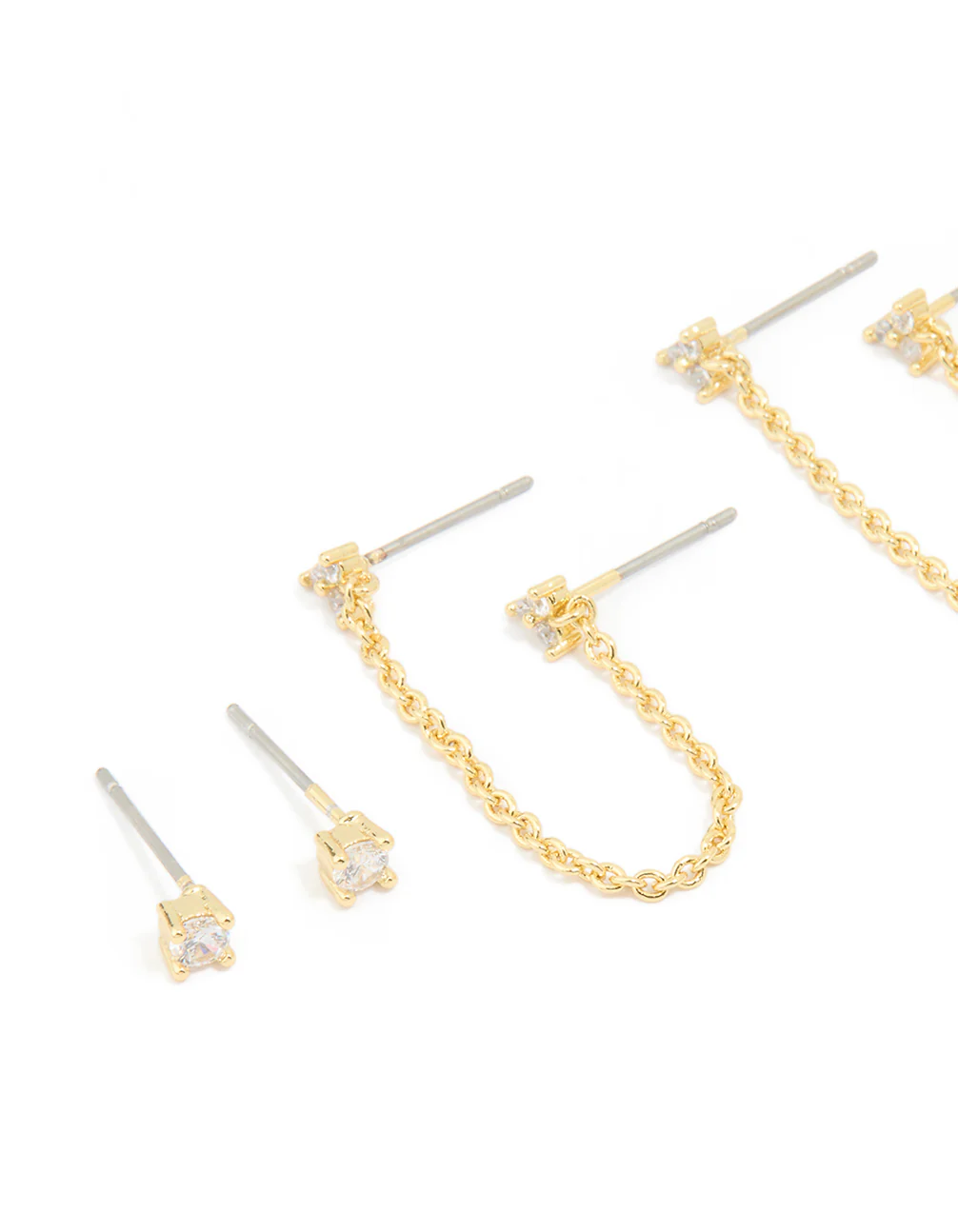 Gold Plated Cubic Zirconia Dainty Chain & Mixed Earrings 5-Pack - Image 2