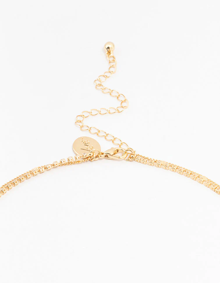 Gold Plated Cubic Zirconia Dainty Hoop & Necklace Set - Image 3