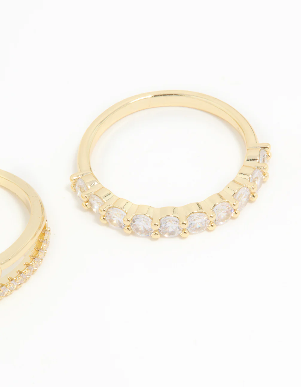 Gold Plated Cubic Zirconia Dainty Stacked Flower & Band Rings 2-Pack - Image 3
