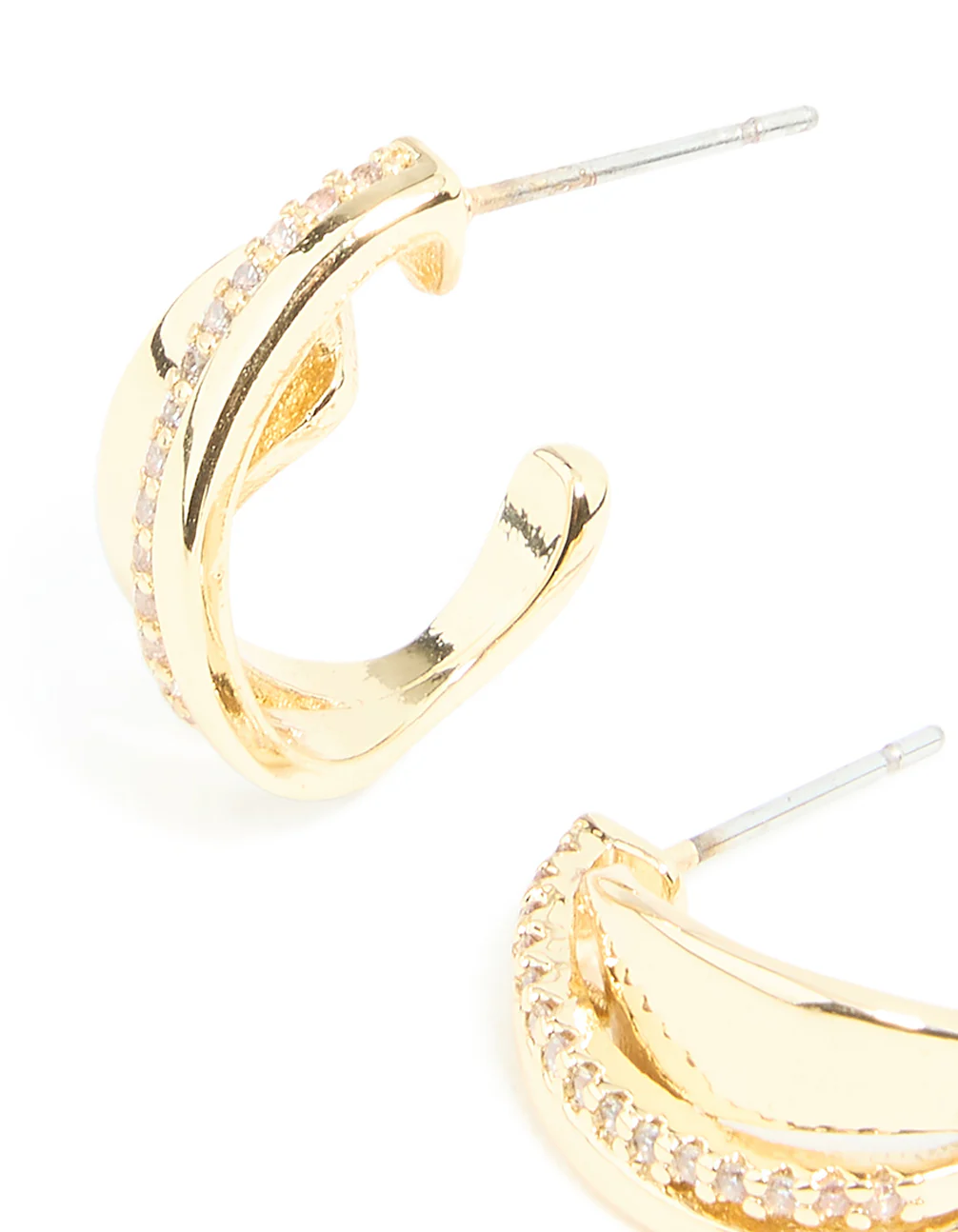 Gold Plated Cubic Zirconia Detail Swirl Hoop Earrings - Image 2