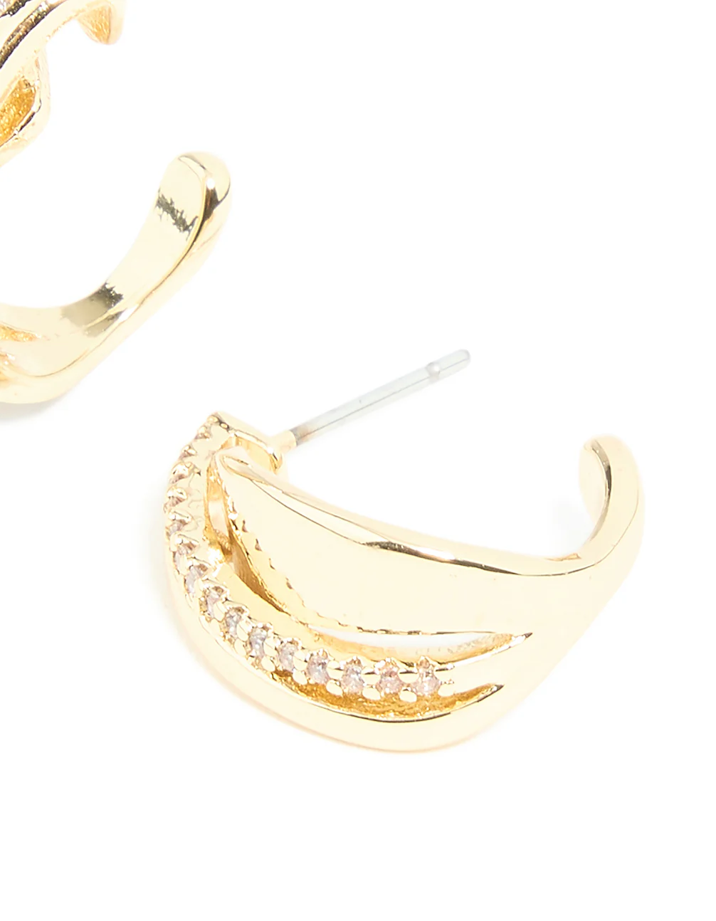 Gold Plated Cubic Zirconia Detail Swirl Hoop Earrings - Image 3