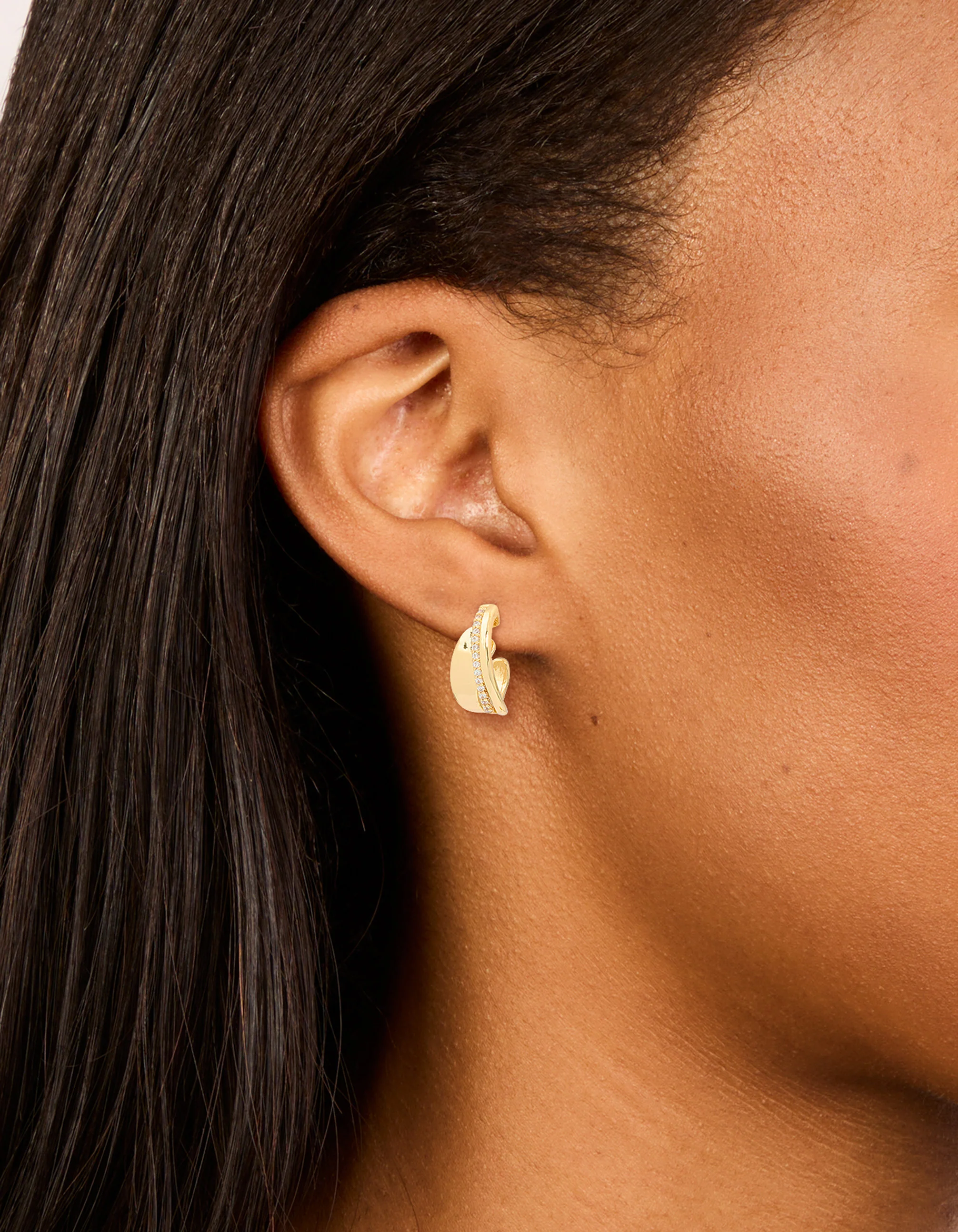 Gold Plated Cubic Zirconia Detail Swirl Hoop Earrings - Image 4