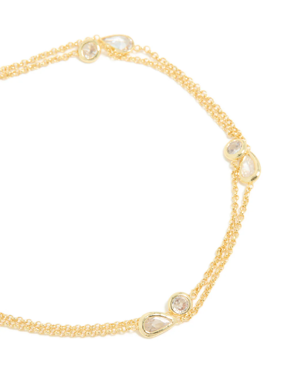 Gold Plated Cubic Zirconia Double Chain Layered Bracelet - Image 3
