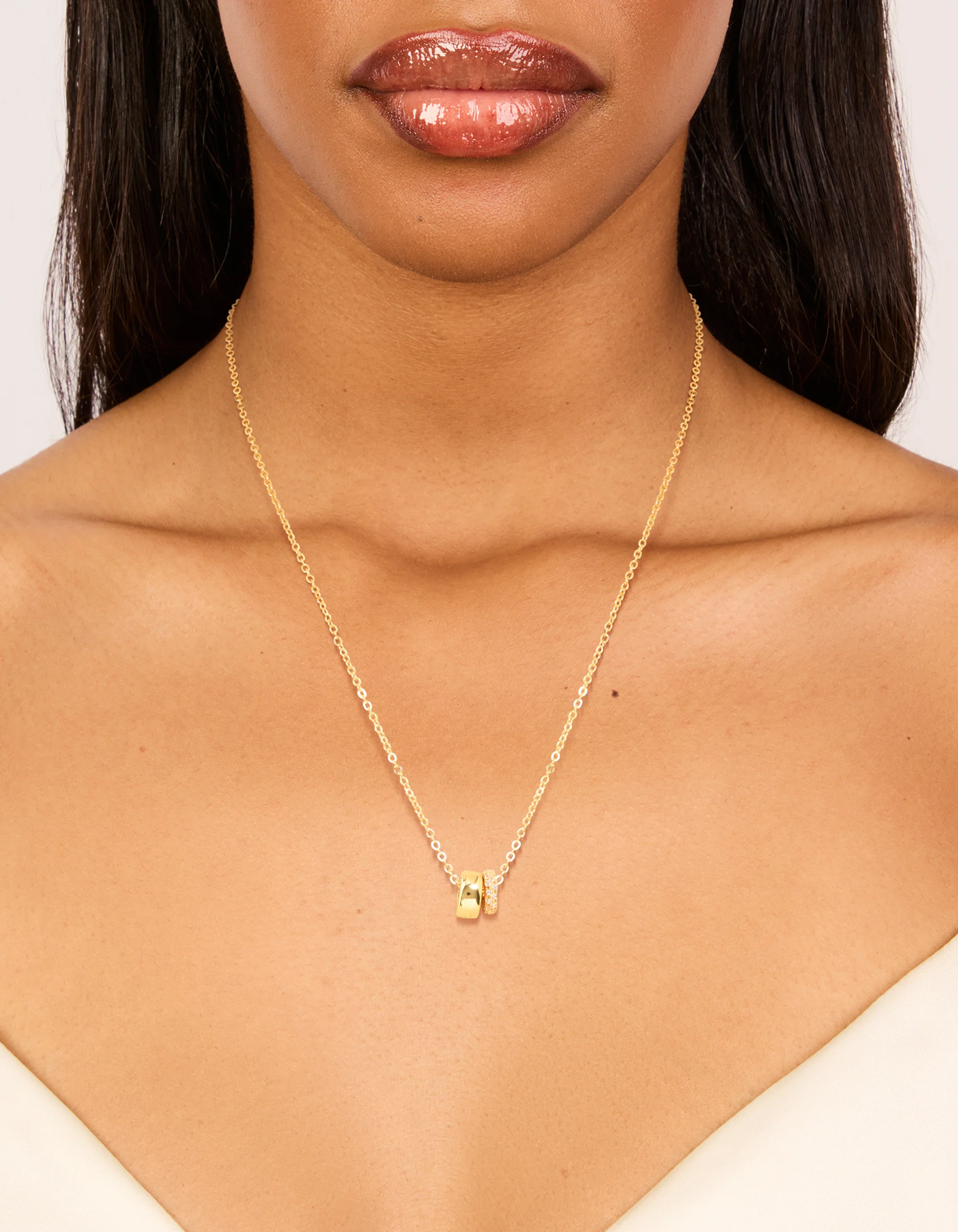 Gold Plated Cubic Zirconia Double Circle Pendant Necklace - Image 2