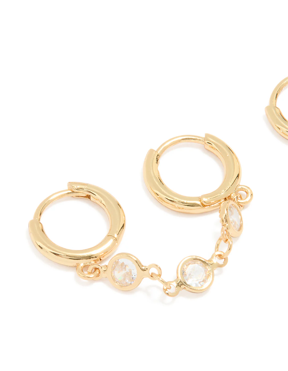 Gold Plated Cubic Zirconia Double Huggie Chain Earrings - Image 2