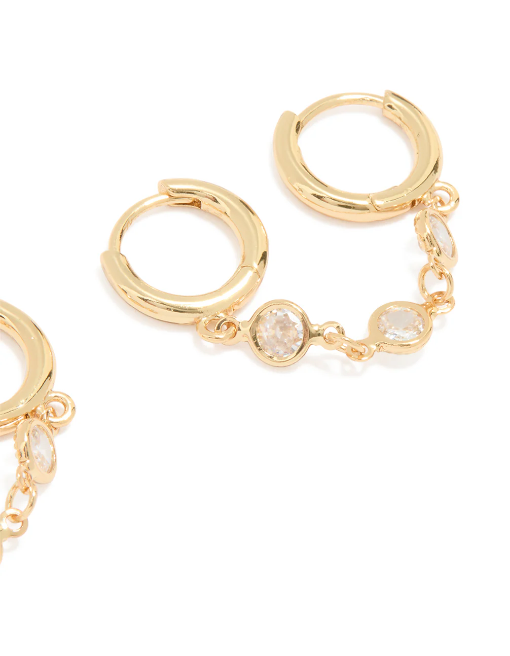 Gold Plated Cubic Zirconia Double Huggie Chain Earrings - Image 3