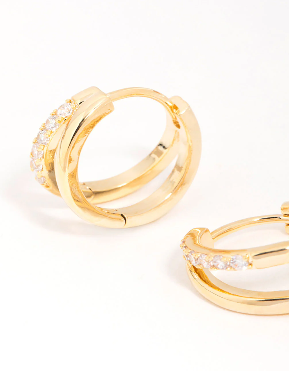 Gold Plated Cubic Zirconia Double Layered Hoop Earrings - Image 4