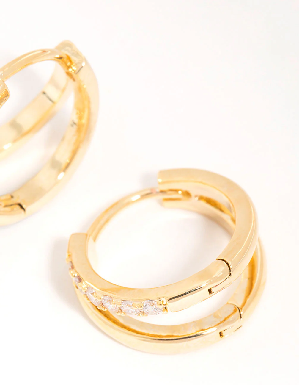 Gold Plated Cubic Zirconia Double Layered Hoop Earrings - Image 5