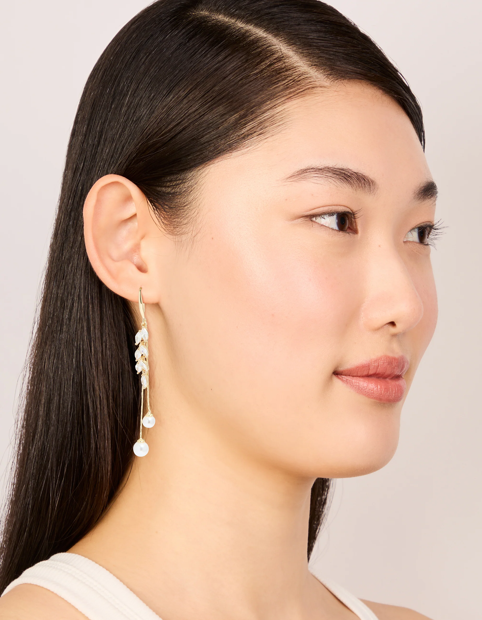 Gold Plated Cubic Zirconia Double Pearl Hook Earrings - Image 3
