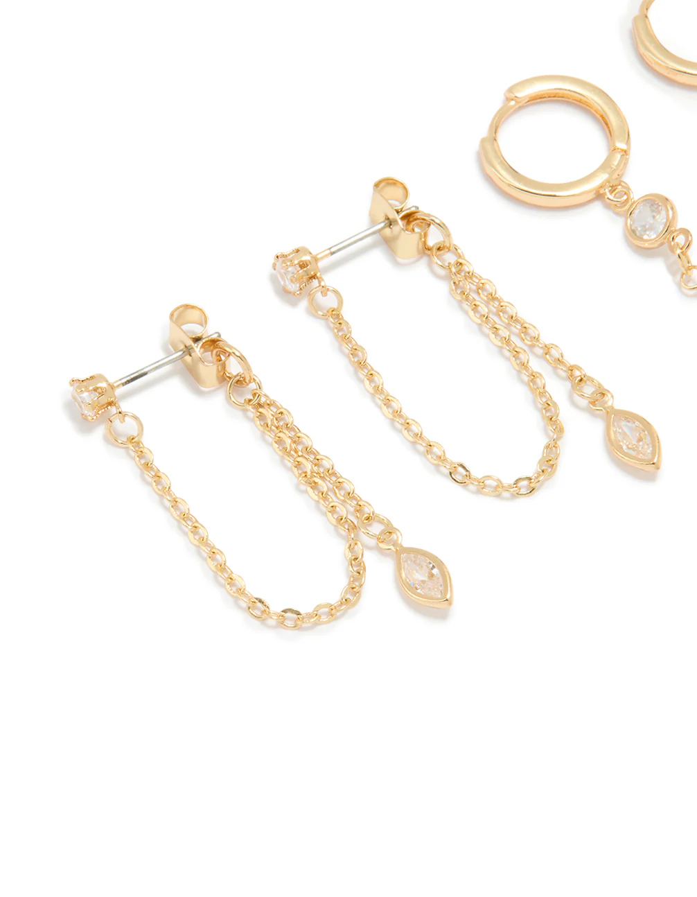 Gold Plated Cubic Zirconia Drop & Chain Earrings 2-Pack - Image 2
