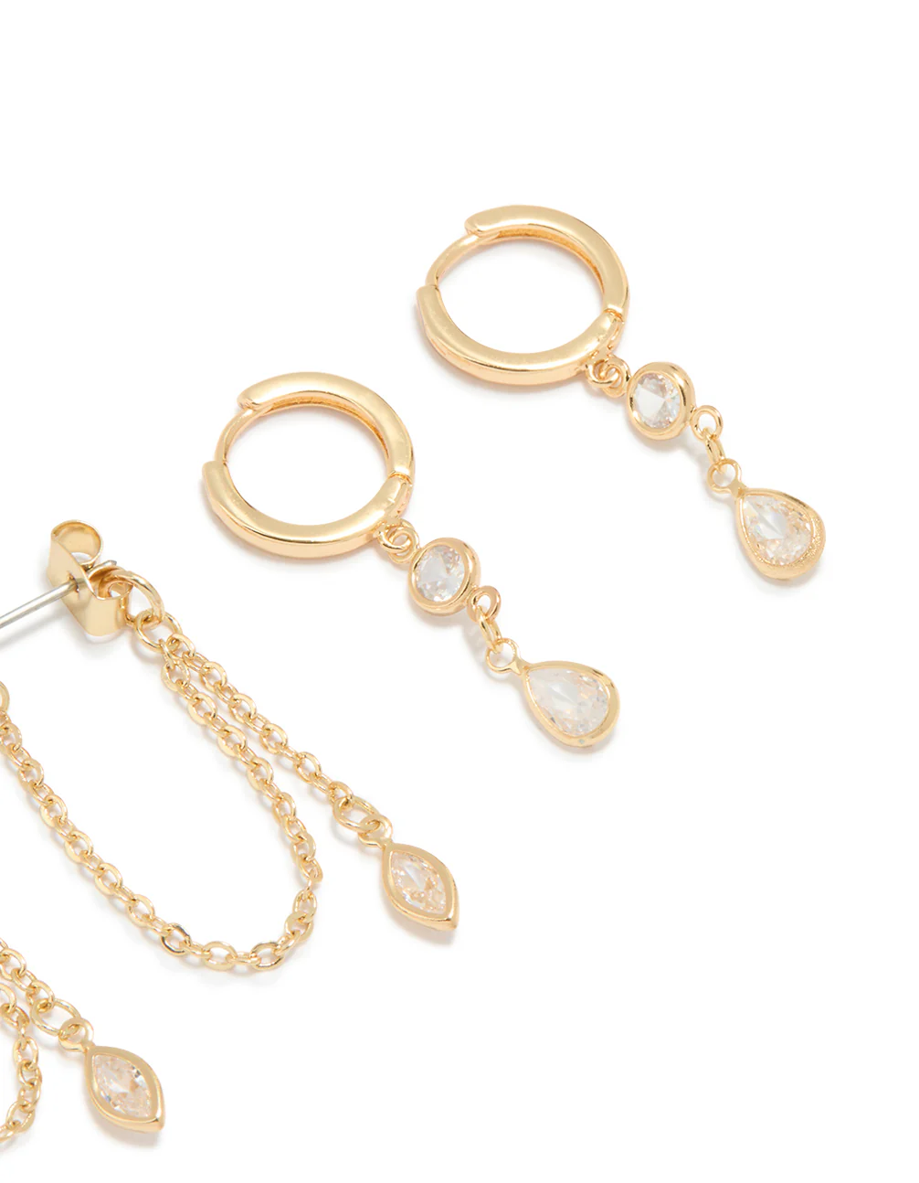 Gold Plated Cubic Zirconia Drop & Chain Earrings 2-Pack - Image 3