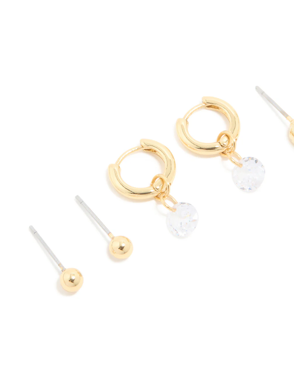 Gold Plated Cubic Zirconia Droplet Huggie & Stud Earrings 4-Pack - Image 2