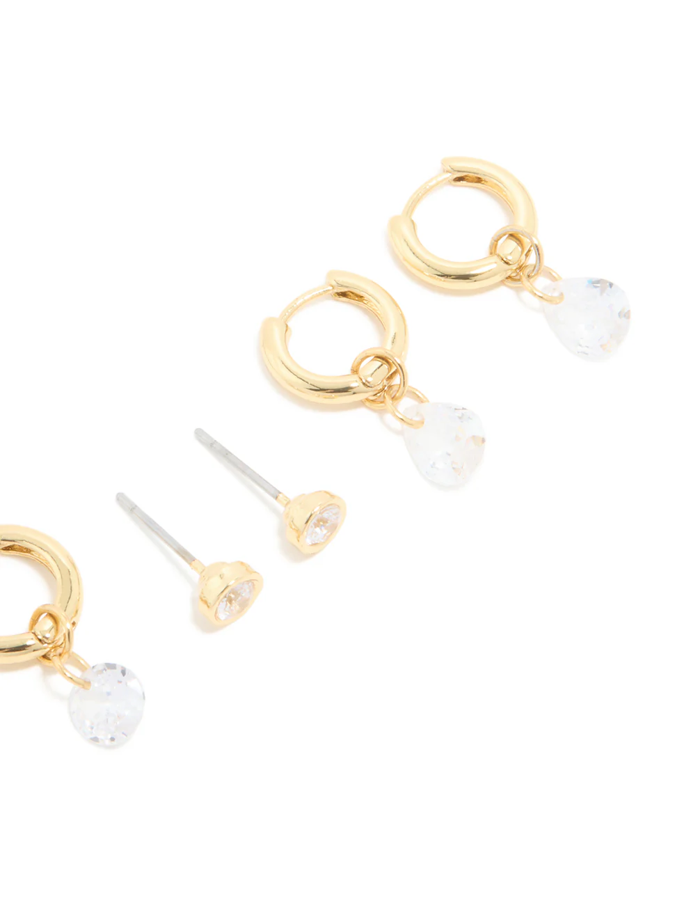 Gold Plated Cubic Zirconia Droplet Huggie & Stud Earrings 4-Pack - Image 3