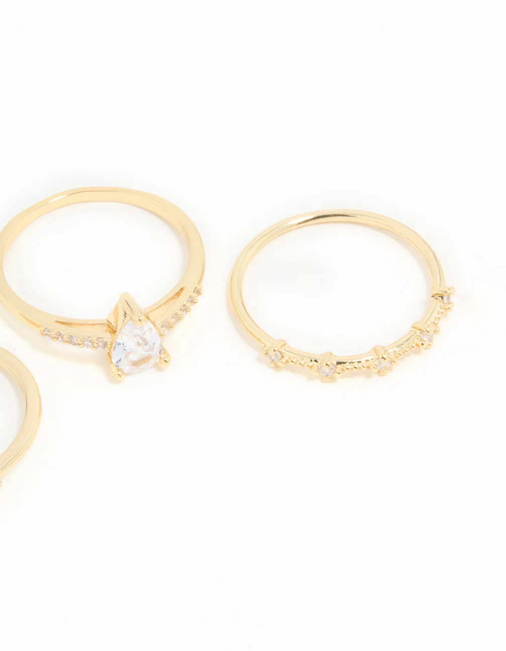 Gold Plated Cubic Zirconia Elegant Pear Stacking Rings 3-Pack - Image 3