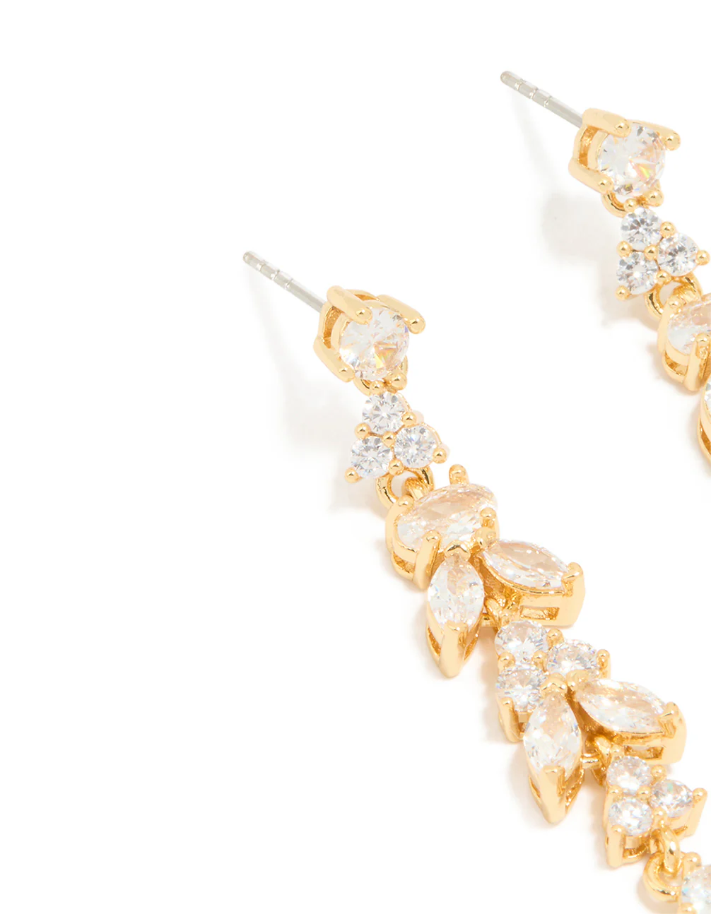 Gold Plated Cubic Zirconia Elongated Vine Drop Earrings - Image 2