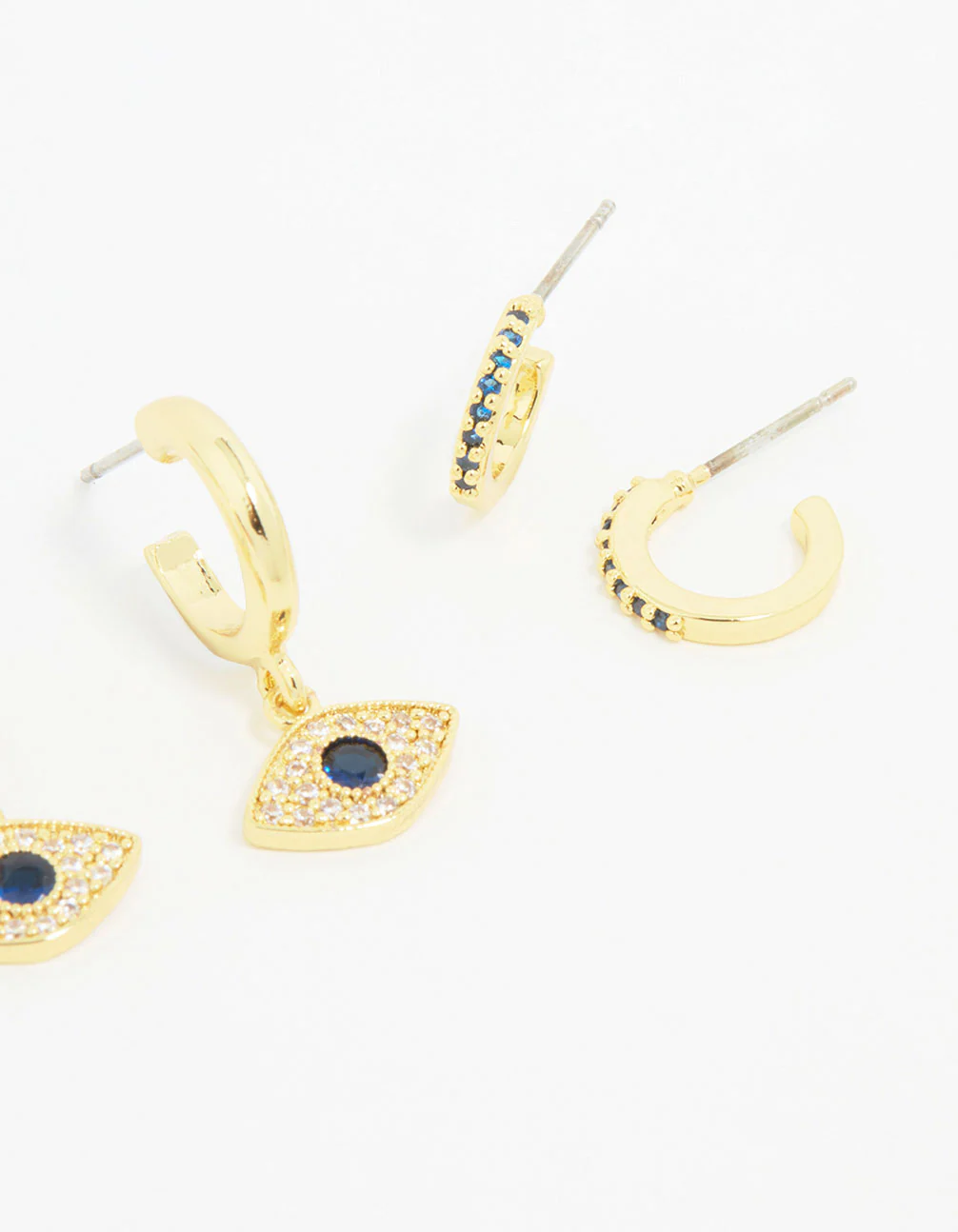 Gold Plated Cubic Zirconia Evil Eye Earrings 3-Pack - Image 5