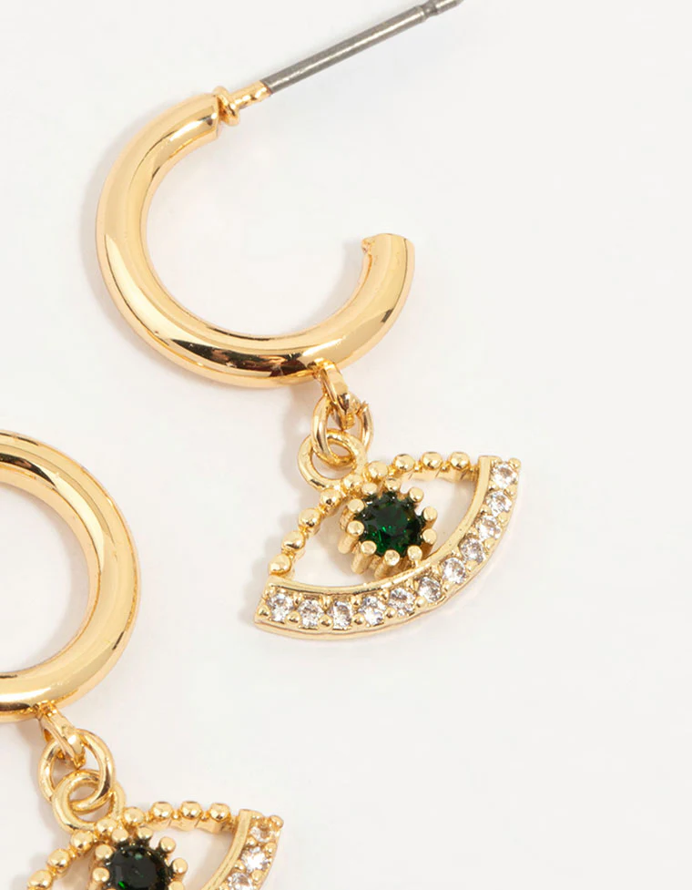 Gold Plated Cubic Zirconia Evil Eye & Moon Earrings 3-Pack - Image 3