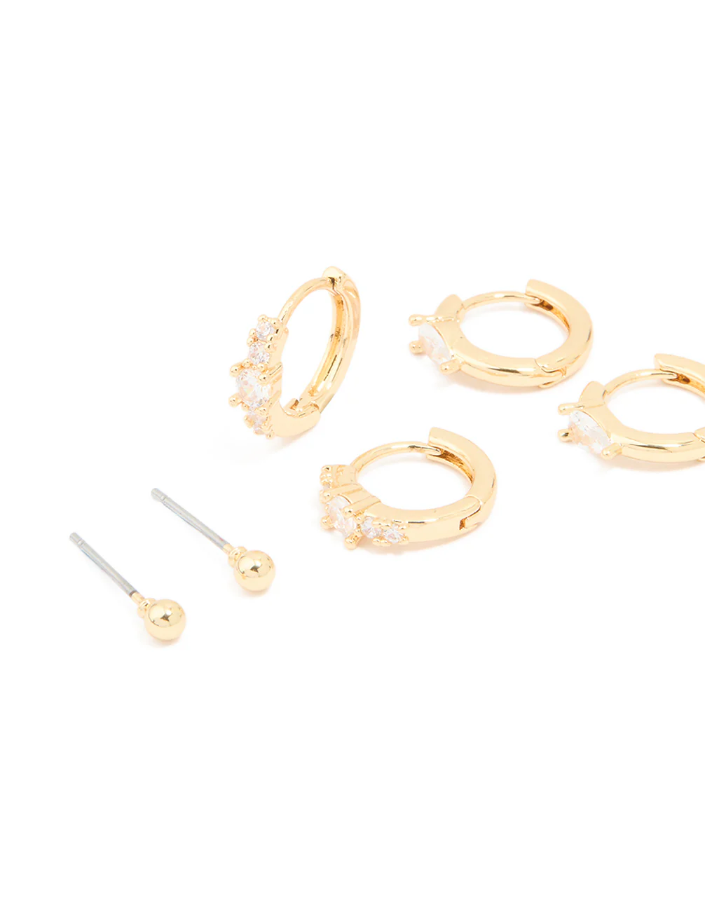 Gold Plated Cubic Zirconia Fine Huggie & Stud Earrings 4-Pack - Image 2