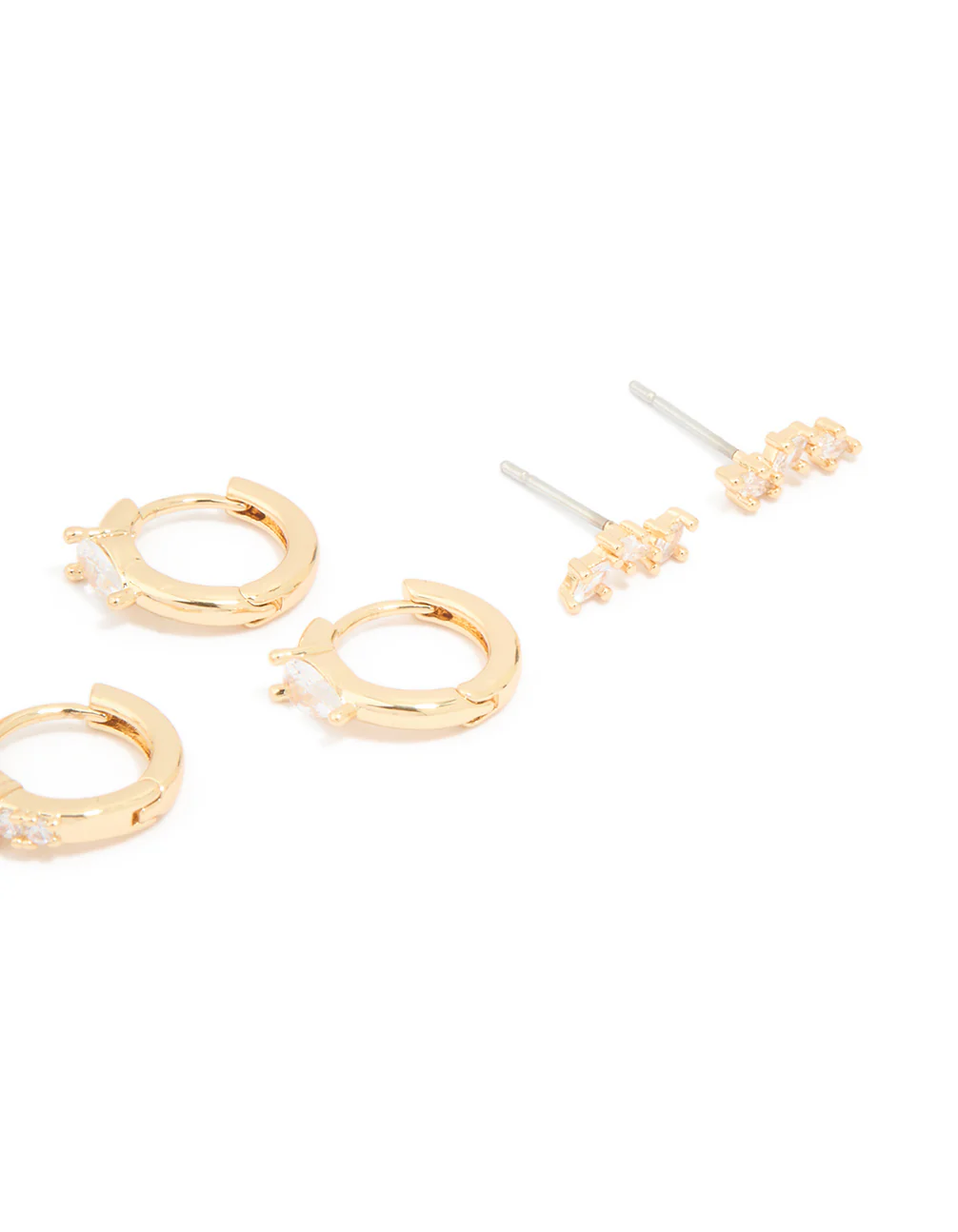 Gold Plated Cubic Zirconia Fine Huggie & Stud Earrings 4-Pack - Image 3